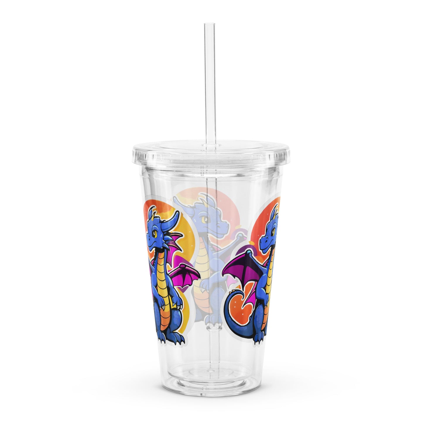 Cute Dragon Print Clear Plastic Tumbler