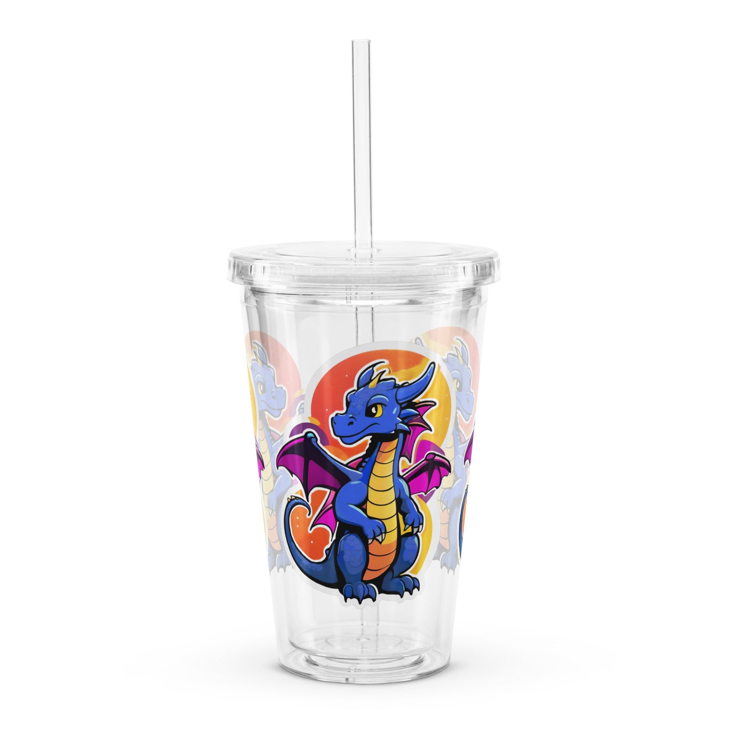 Cute Dragon Print Clear Plastic Tumbler