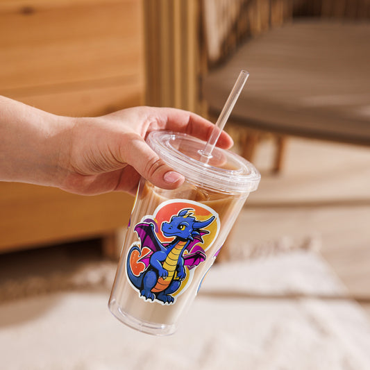 Cute Dragon Print Clear Plastic Tumbler