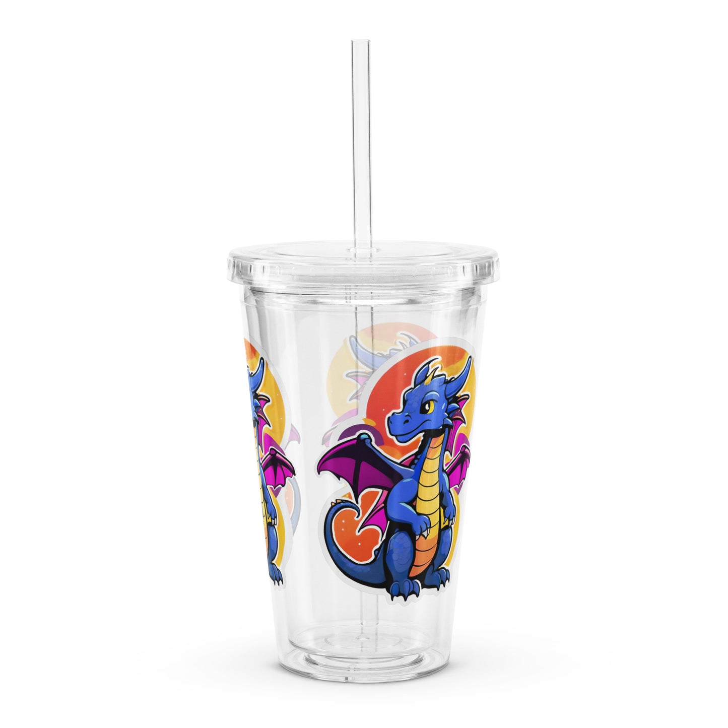 Cute Dragon Print Clear Plastic Tumbler