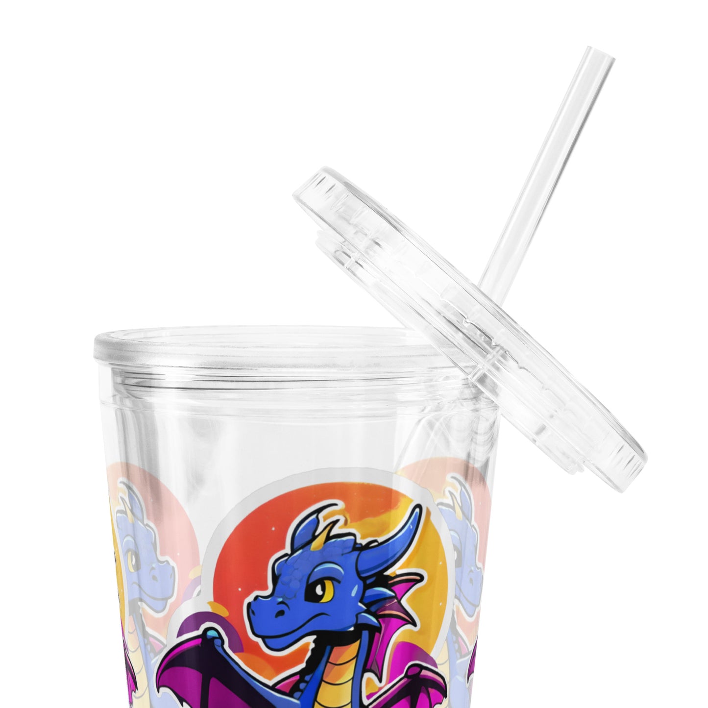 Cute Dragon Print Clear Plastic Tumbler