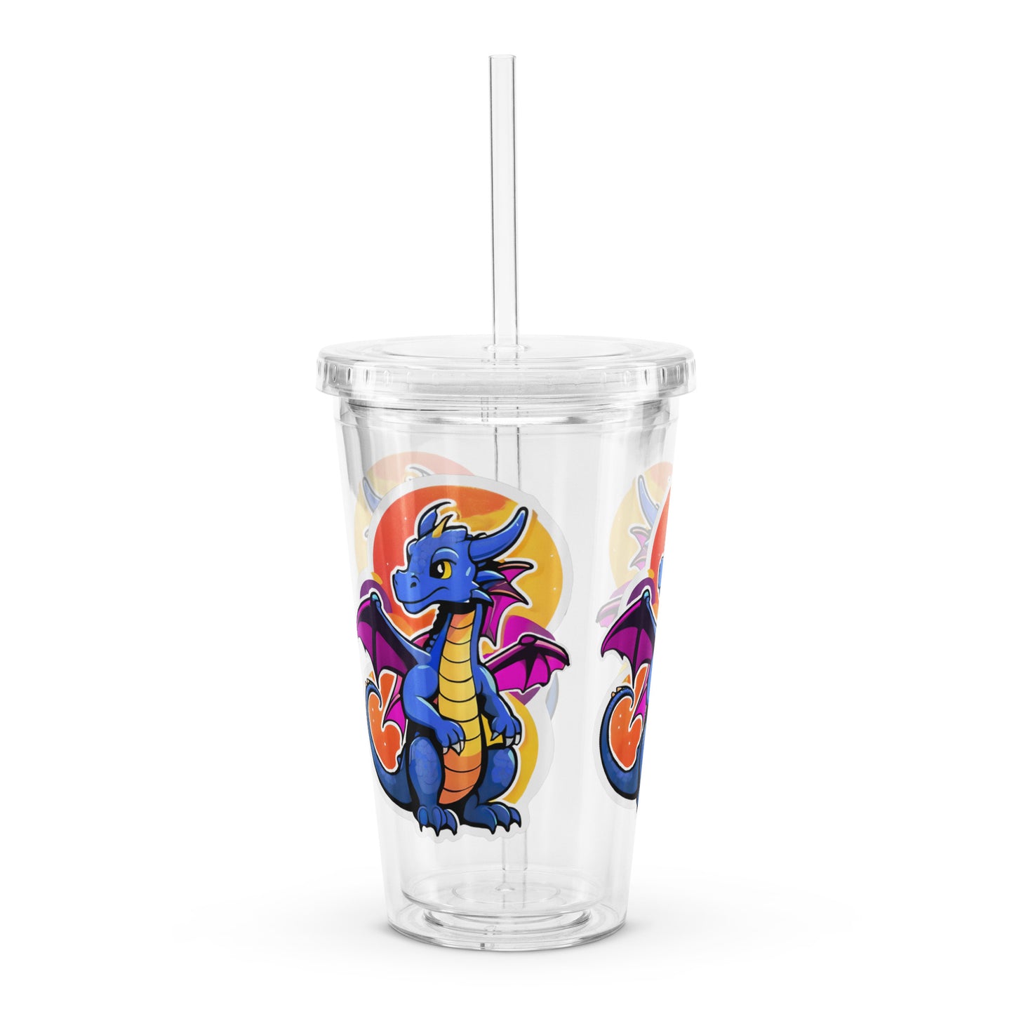 Cute Dragon Print Clear Plastic Tumbler