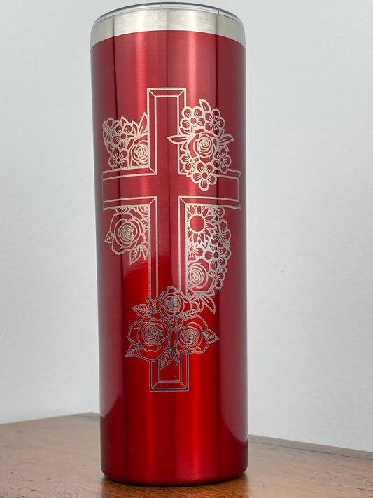 Floral Cross 20 oz. Skinny Tumbler