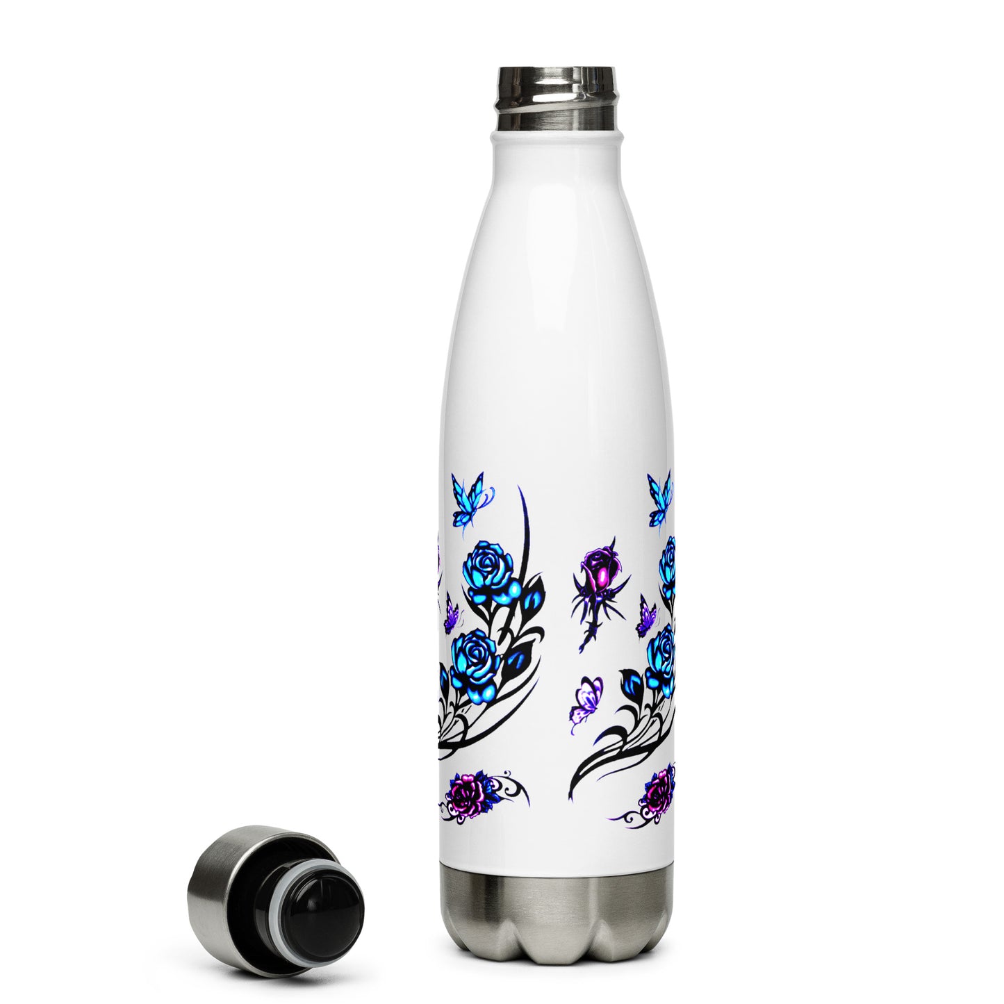 Pretty Butterfly and Flowers Printed Stainless Steel Water Bottle