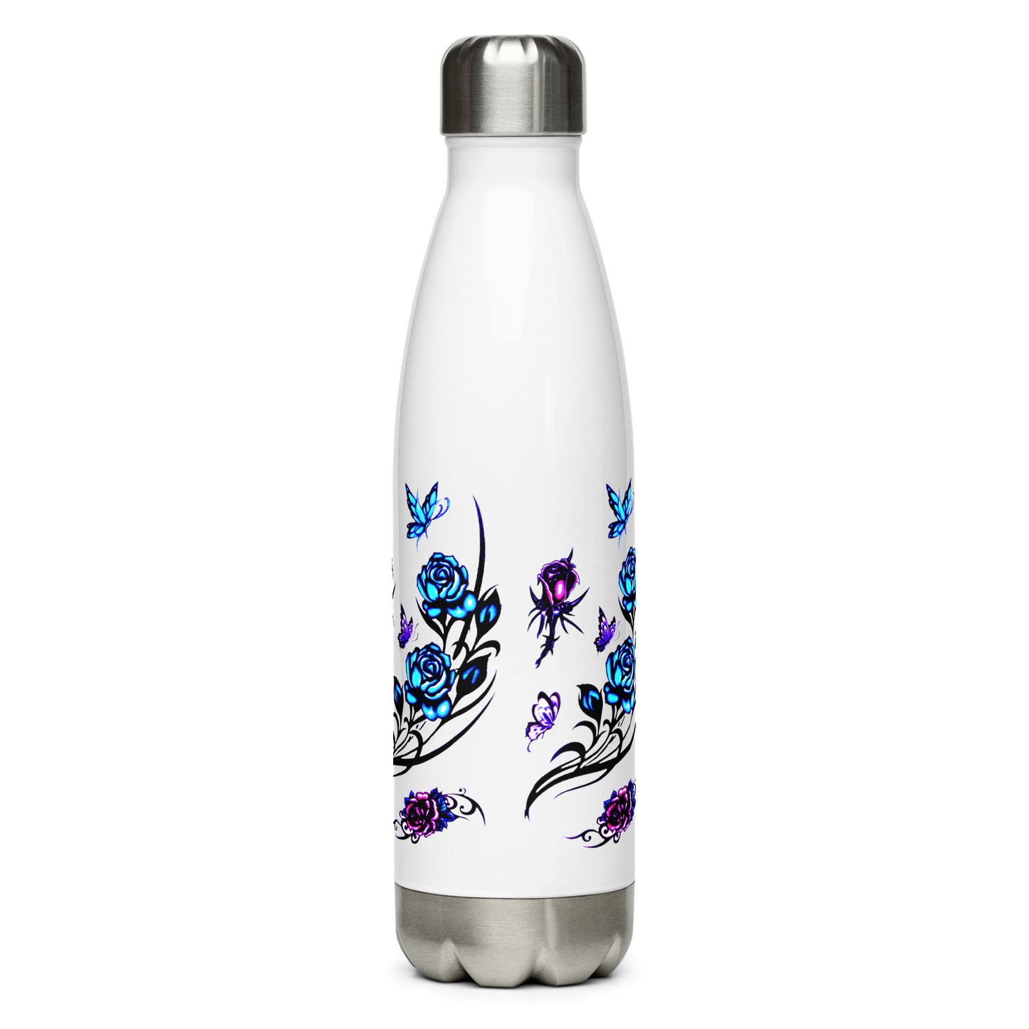 Pretty Butterfly and Flowers Printed Stainless Steel Water Bottle