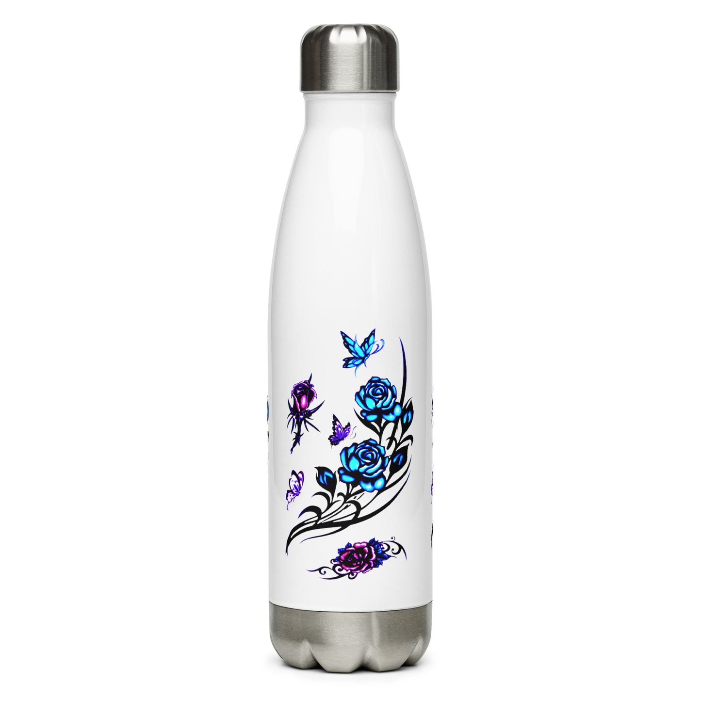 Pretty Butterfly and Flowers Printed Stainless Steel Water Bottle