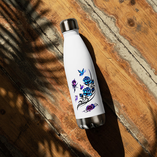 Pretty Butterfly and Flowers Printed Stainless Steel Water Bottle