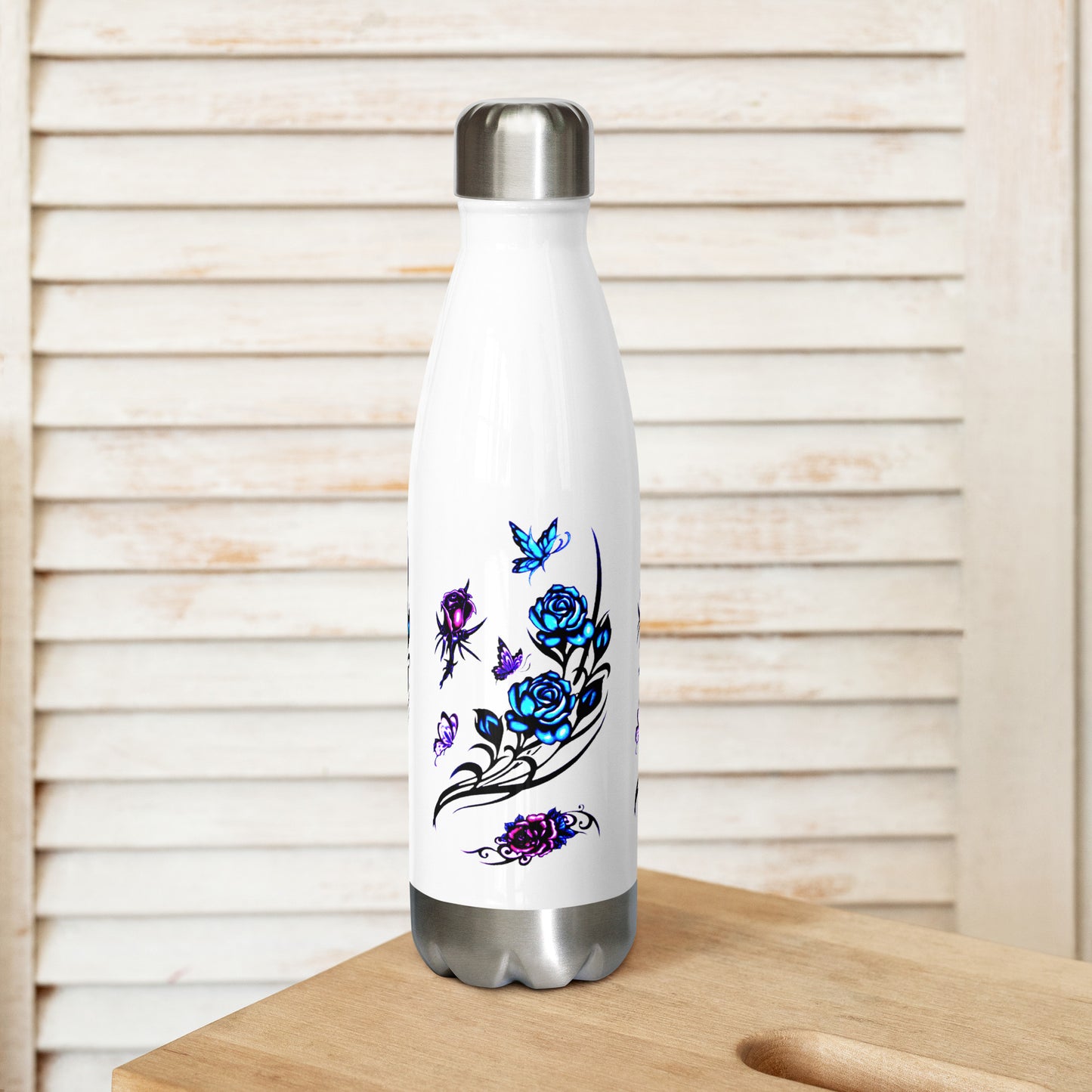 Pretty Butterfly and Flowers Printed Stainless Steel Water Bottle