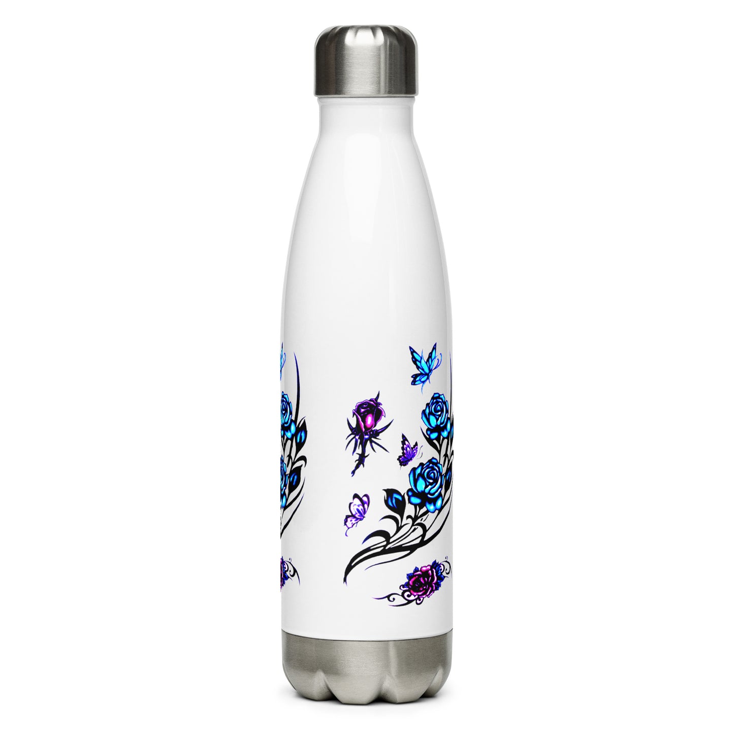 Pretty Butterfly and Flowers Printed Stainless Steel Water Bottle