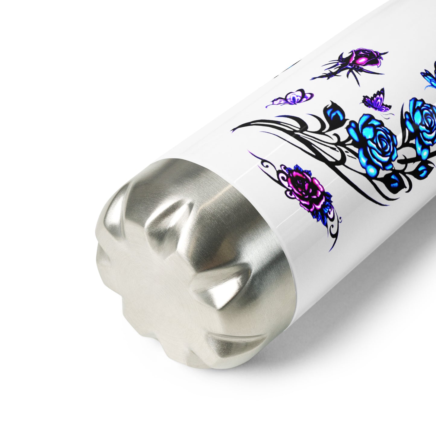 Pretty Butterfly and Flowers Printed Stainless Steel Water Bottle