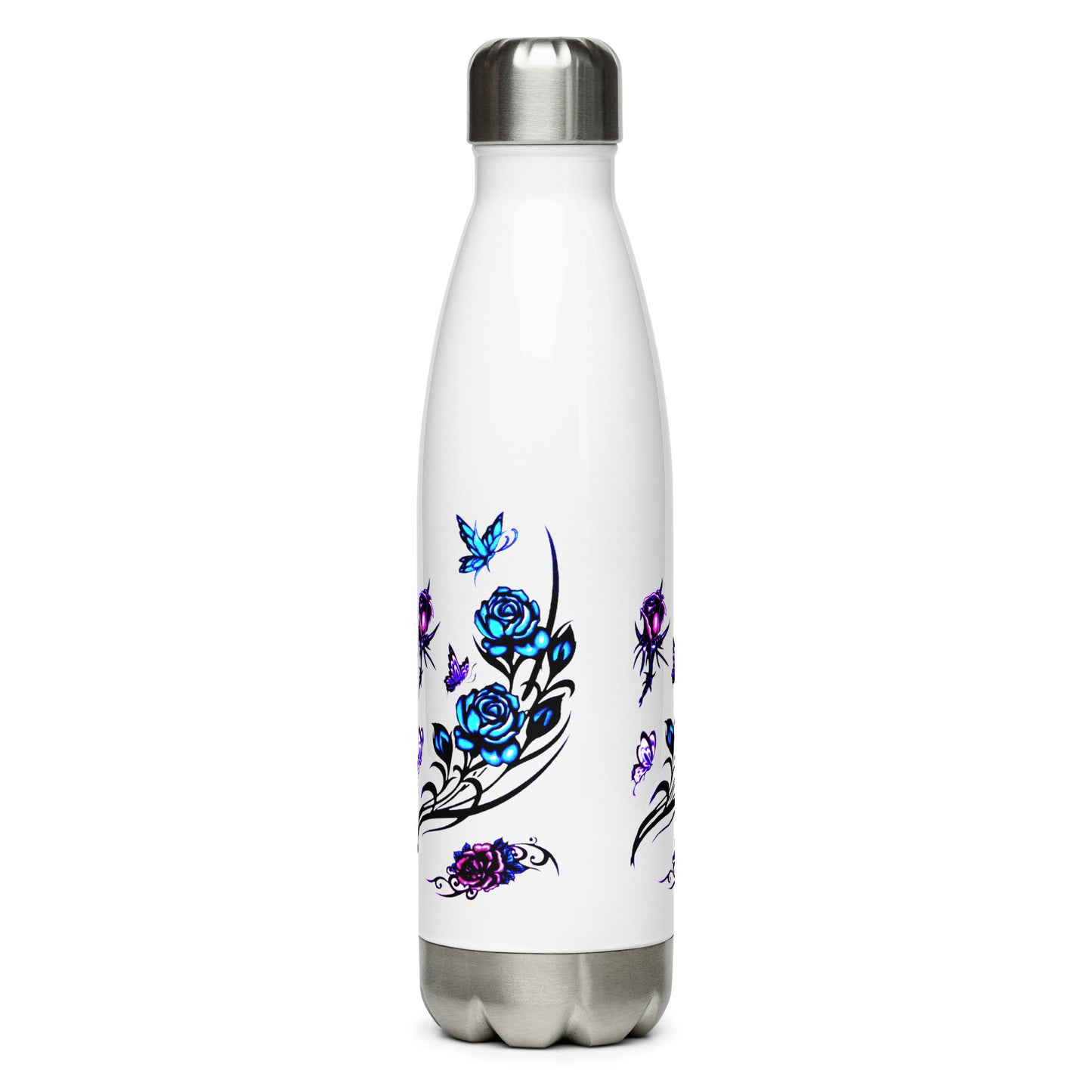 Pretty Butterfly and Flowers Printed Stainless Steel Water Bottle